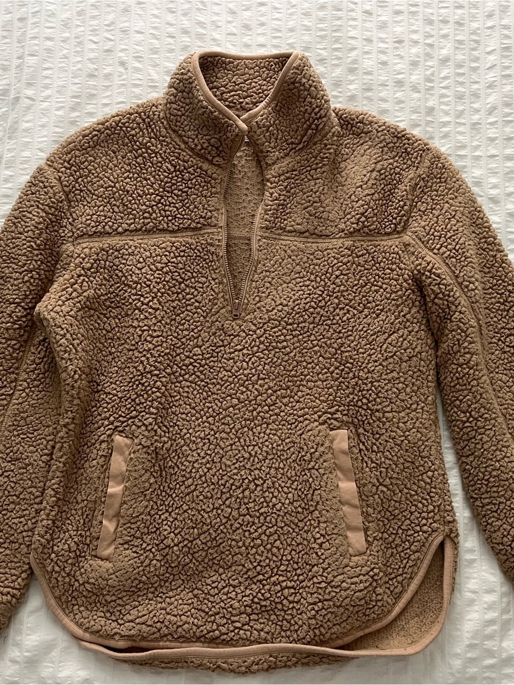 Abercrombie & Fitch Women's Zip-Up Sherpa Pullover - Tan